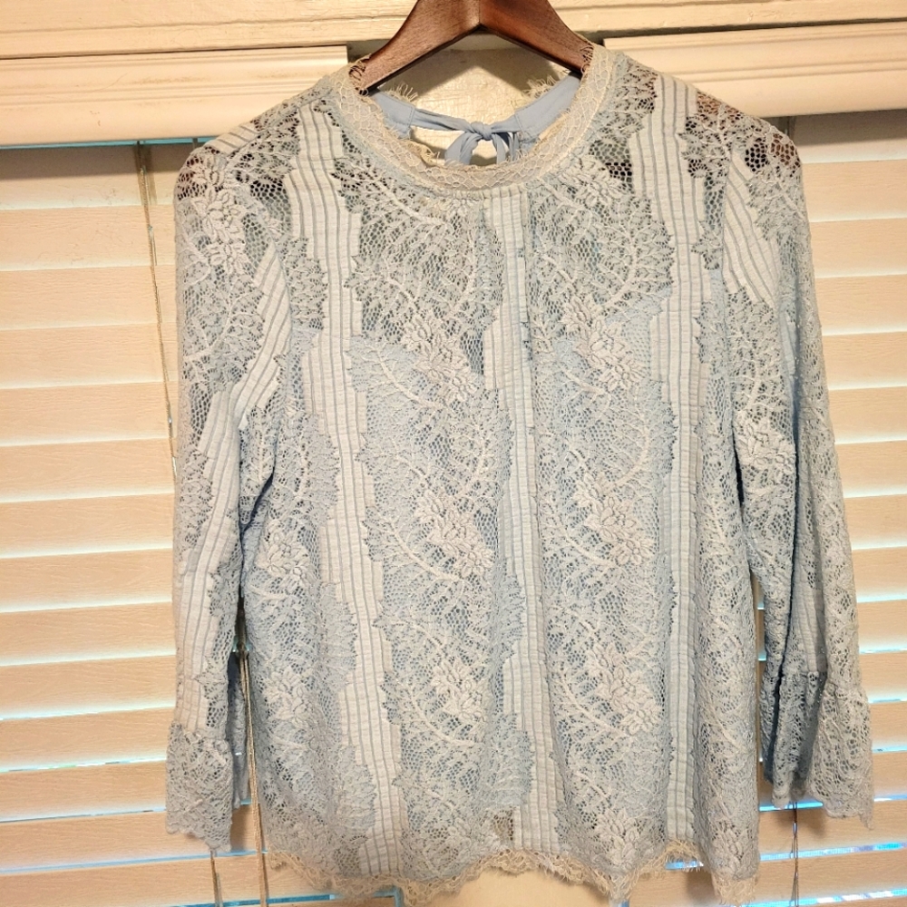 Delicate Heartloom baby blue lace top
